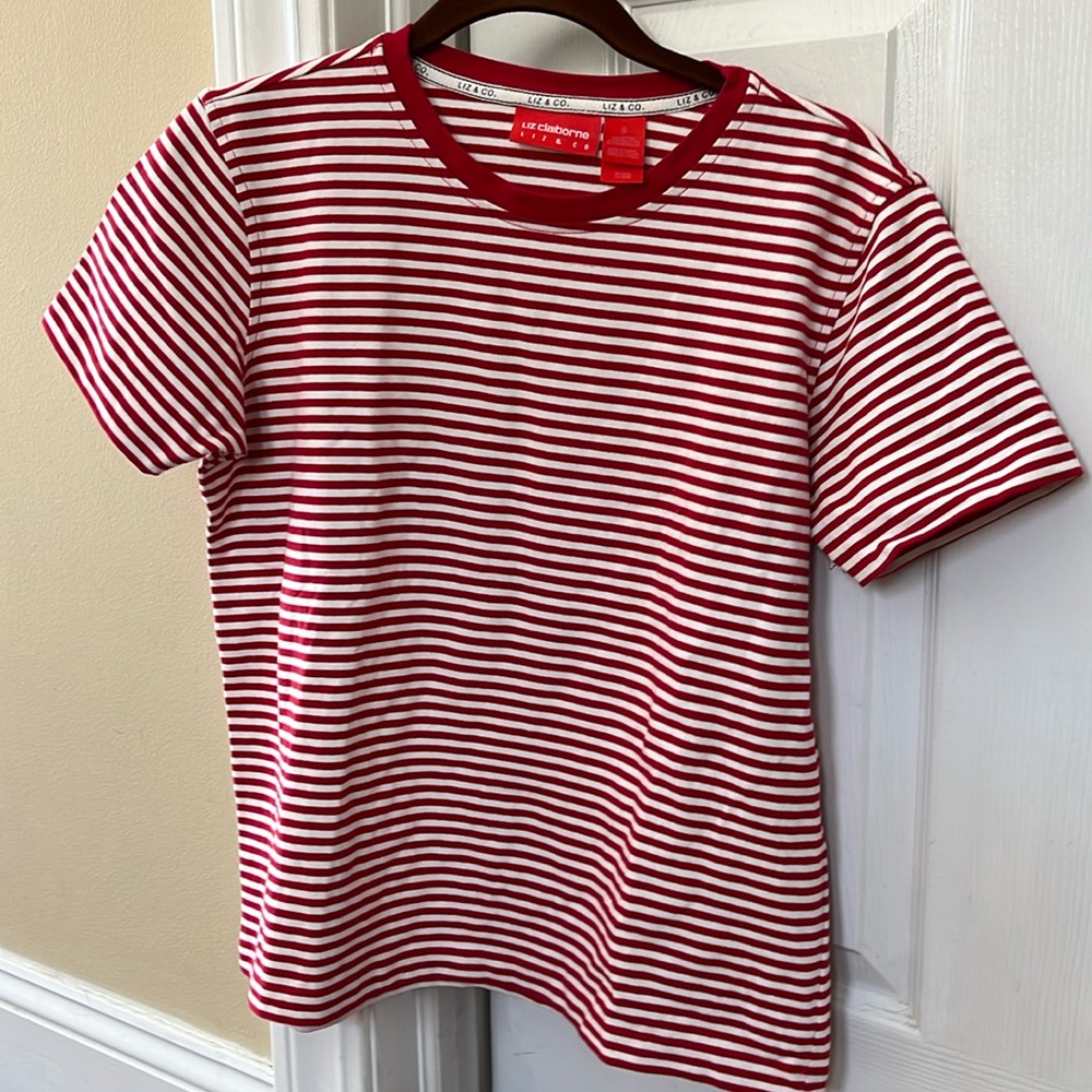 Liz Claiborne red and white stripe t-shirt